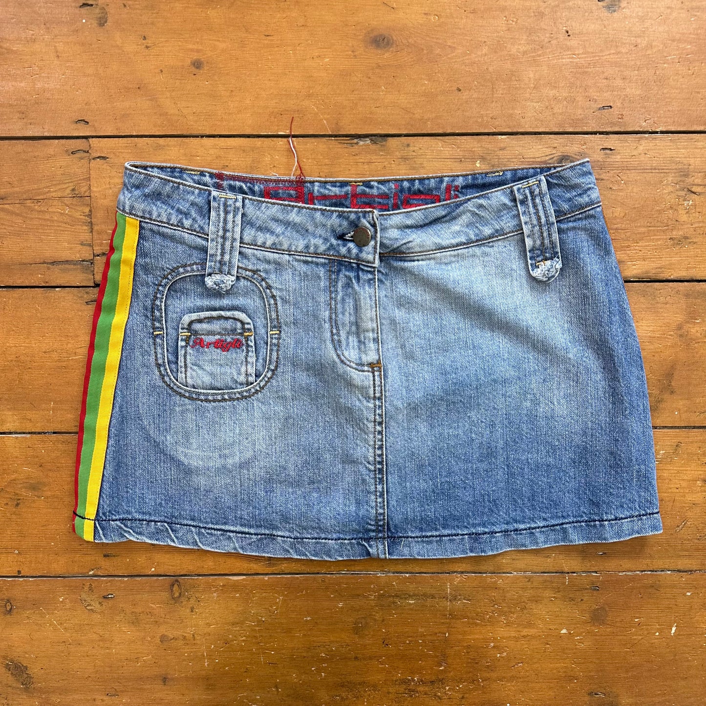 vintage 00s denim mini skirt with side stripes