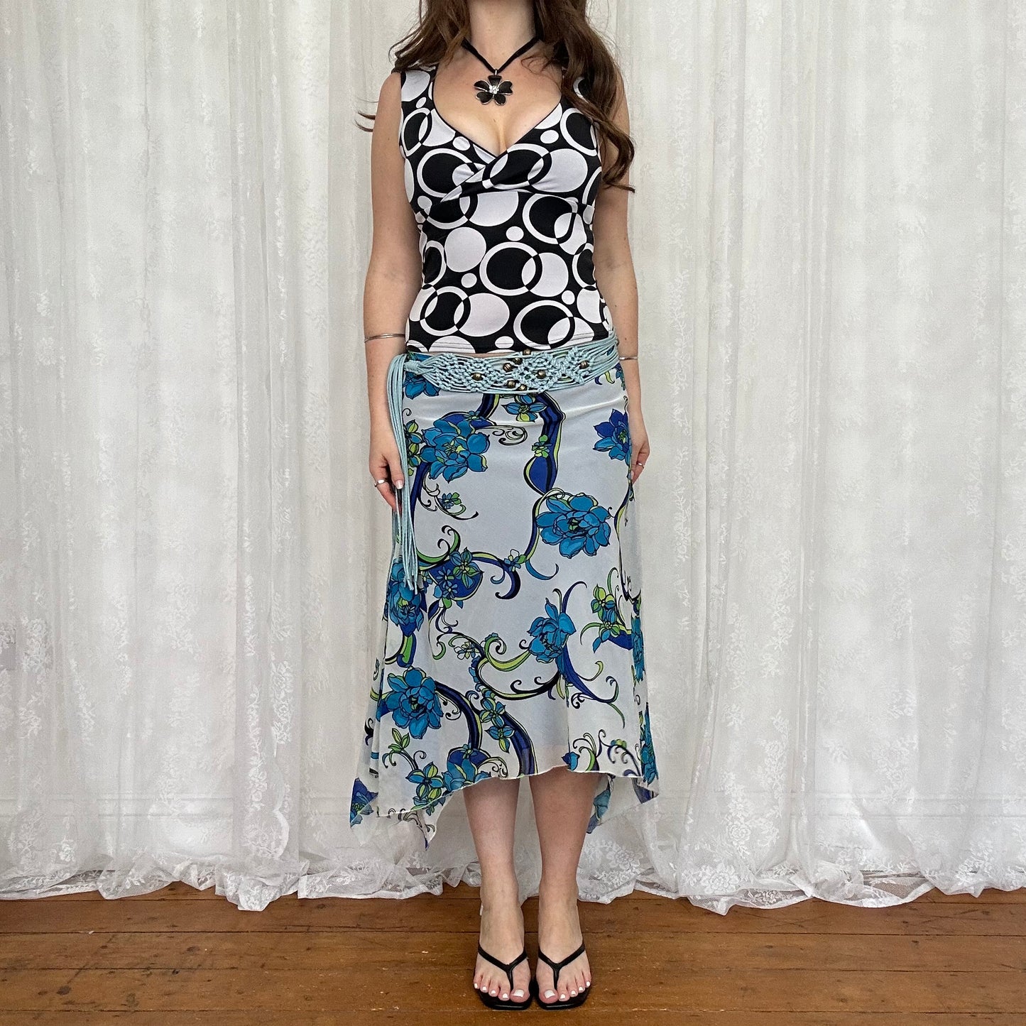 vintage 00s black and white patterned tank top