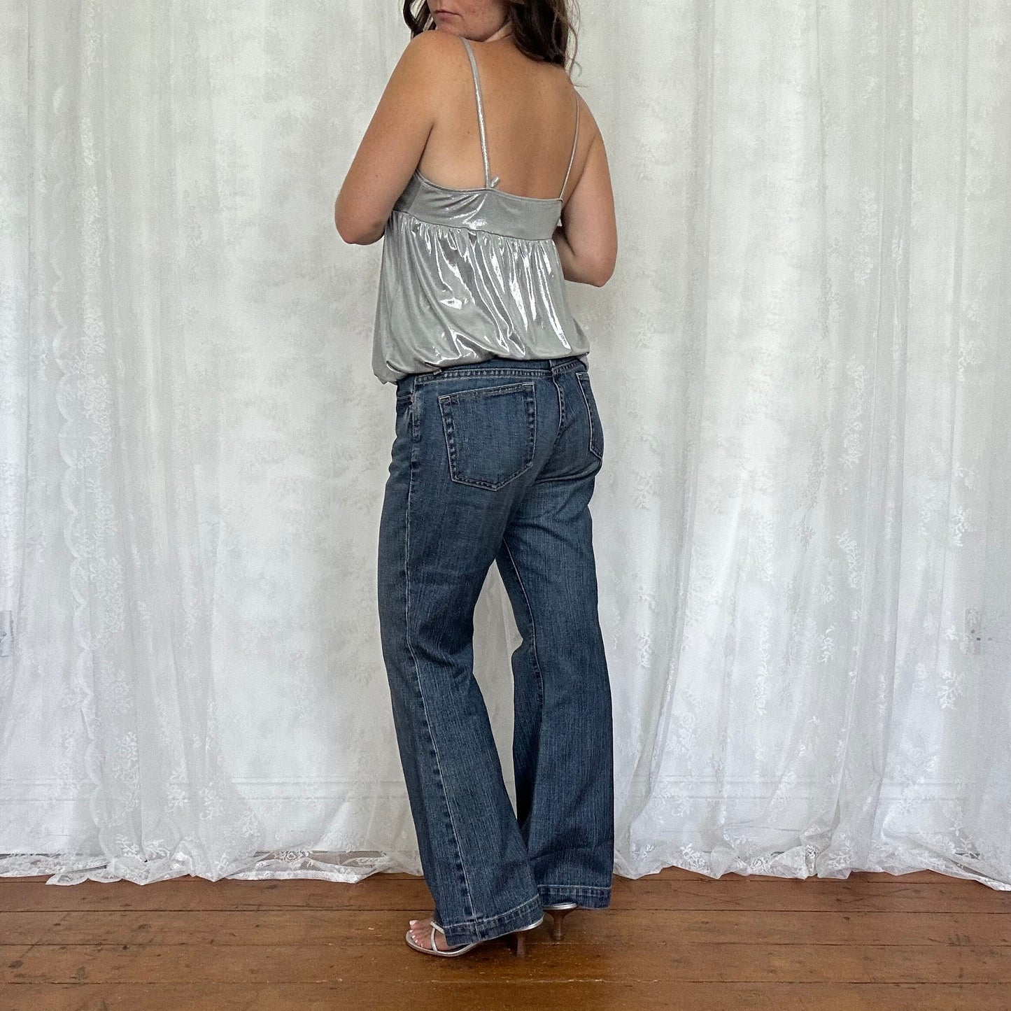 vintage 00s silver metallic bubble hem cami