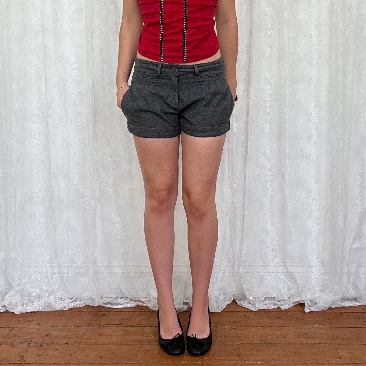 vintage 00s grey wool suit shorts