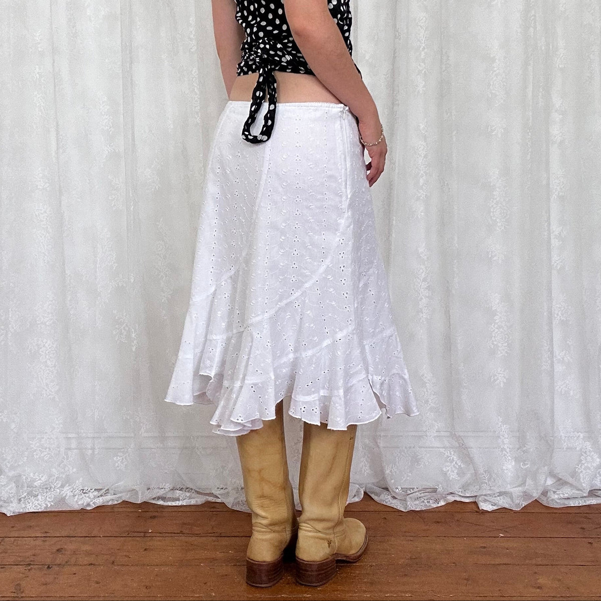vintage 00s white broderie midi skirt