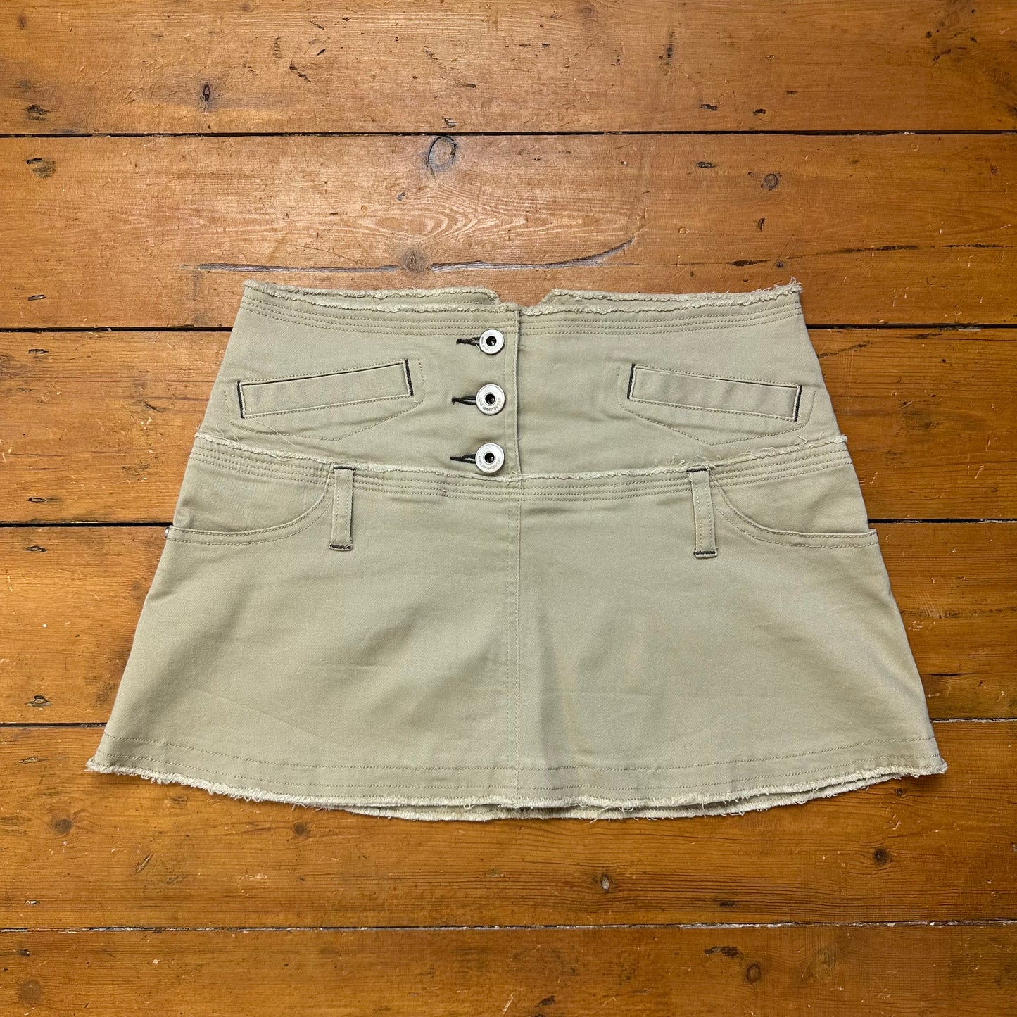 vintage 00s beige button up mini skirt