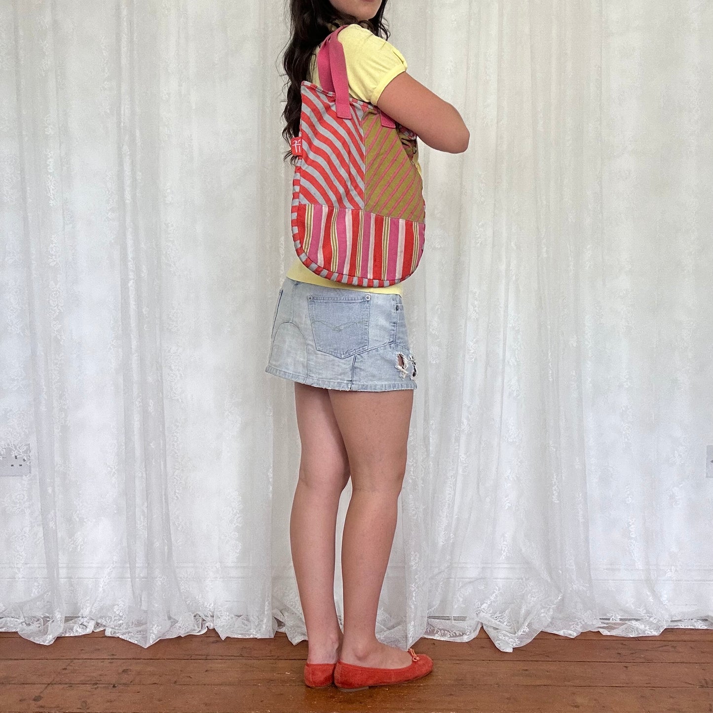 vintage 00s kipling multicolored stripey bag