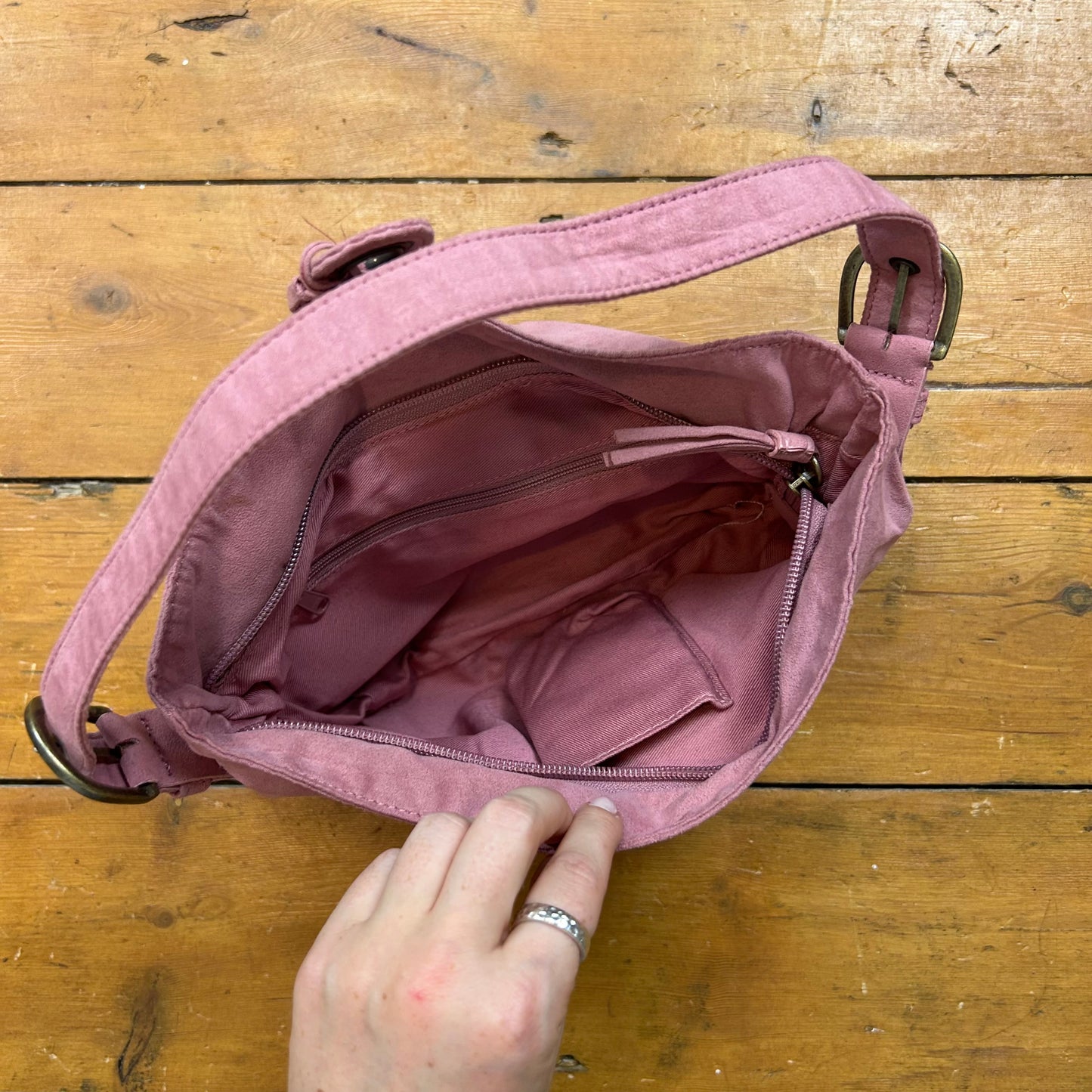 vintage 00s pink suede shoulder bag