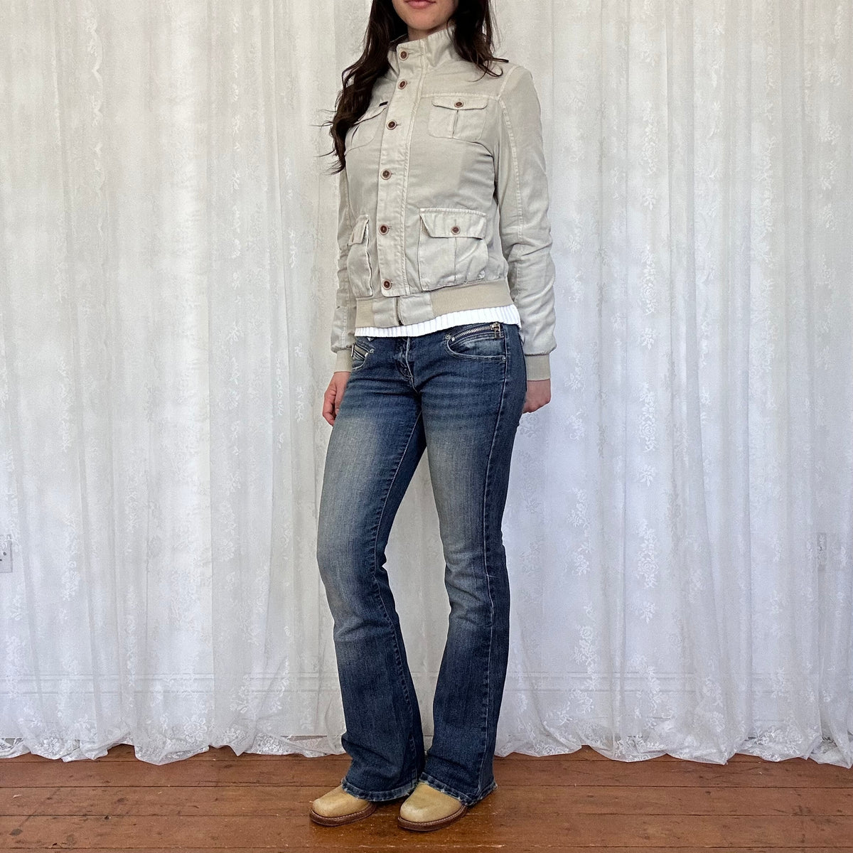vintage 00s light grey cotton button up jacket