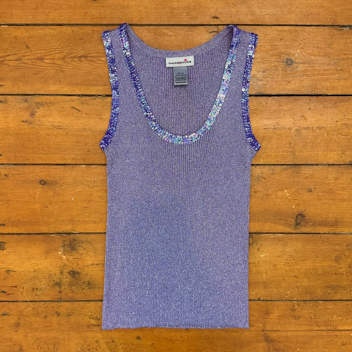 vintage 00s purple metallic sequin trim tank top
