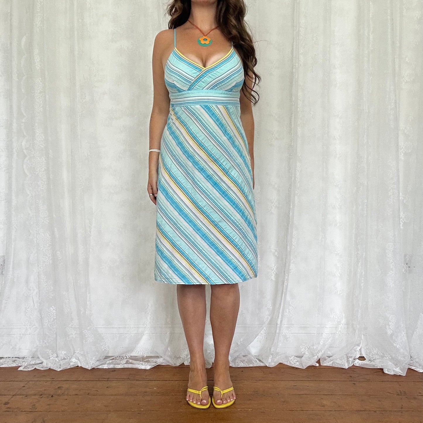 vintage 00s blue striped cotton midi dress