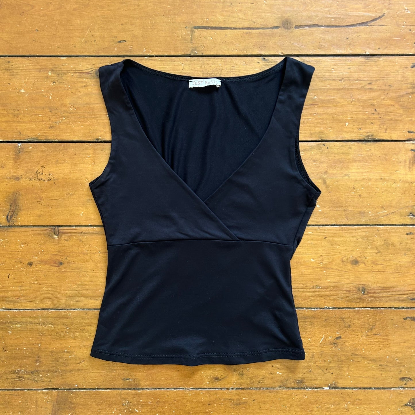 vintage 00s black slinky crossover tank top