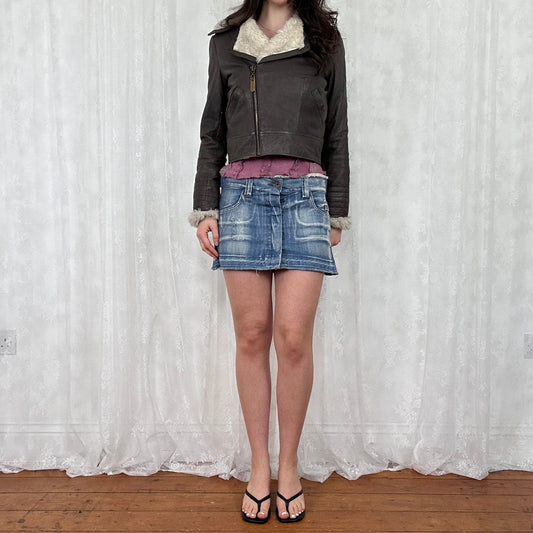 vintage 00s dark brown crop aviator jacket