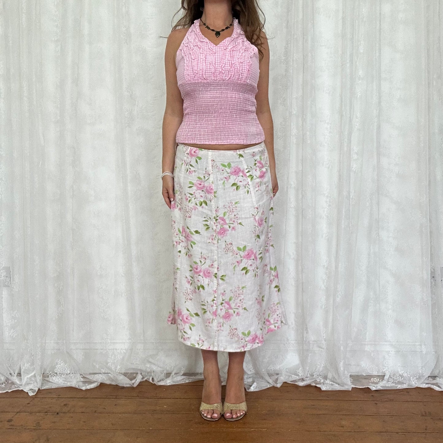 vintage 00s pink gingham halter top