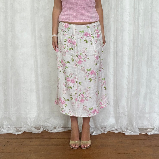 vintage 00s pink floral midi skirt