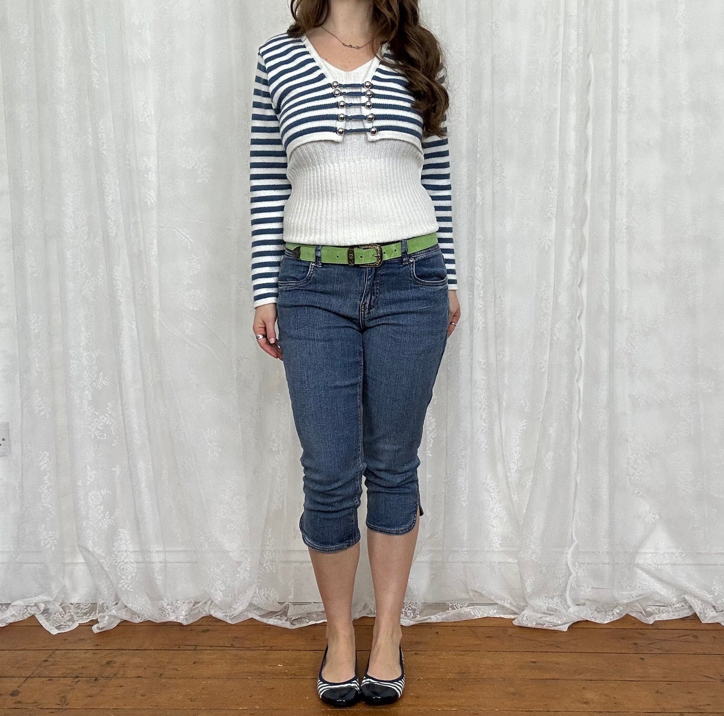 vintage 00s blue and white striped knitted top