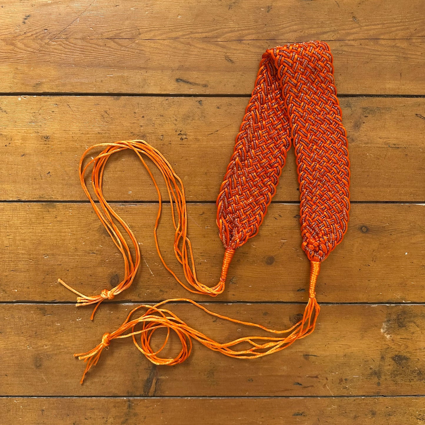 vintage 00s orange beaded tie up belt