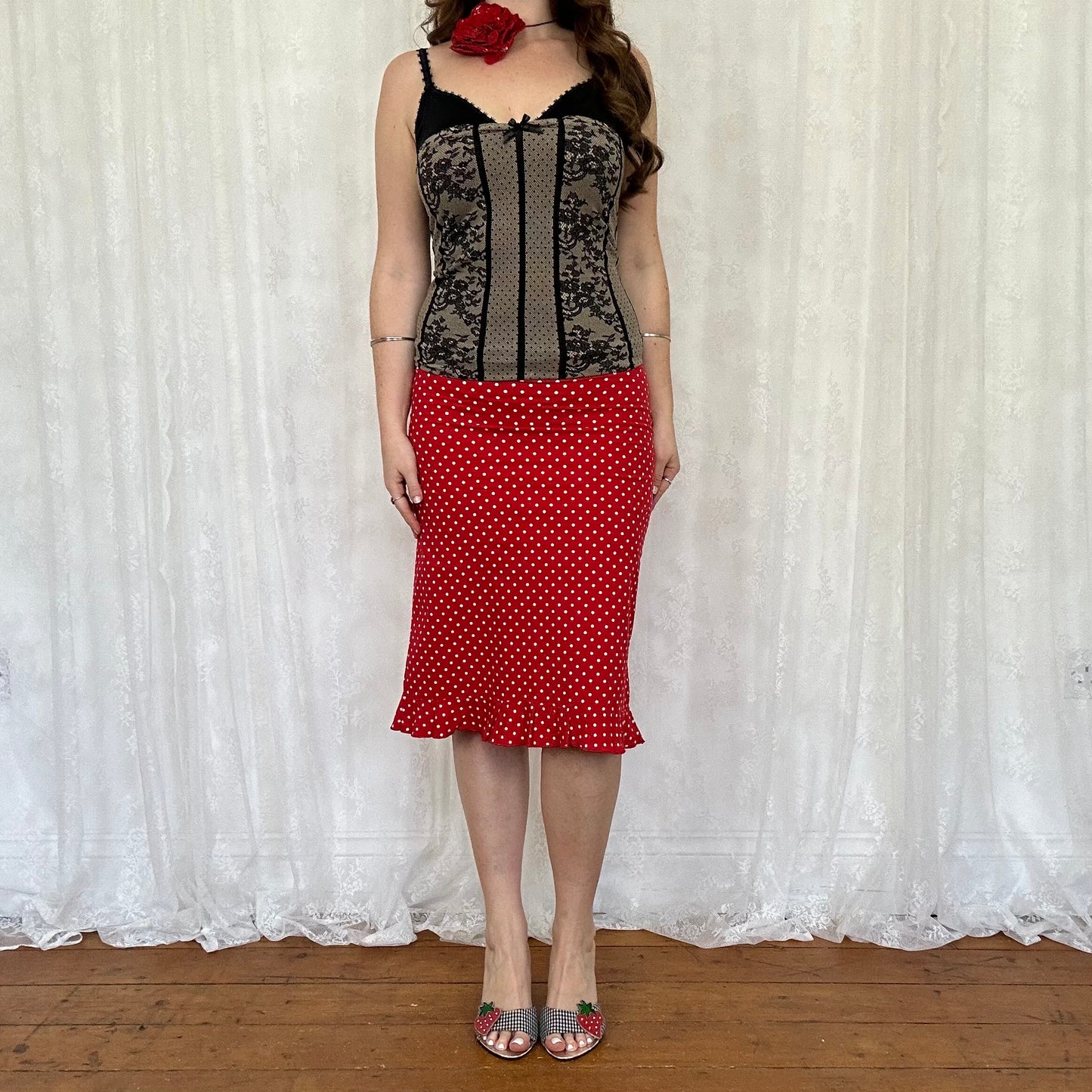 vintage 00s black patterned cami top