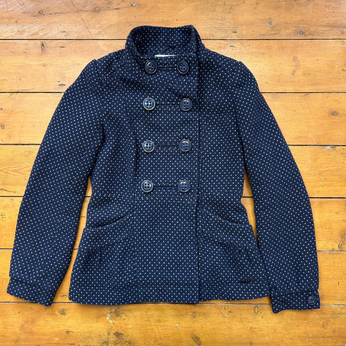 vintage 00s navy polka dot peacoat blazer