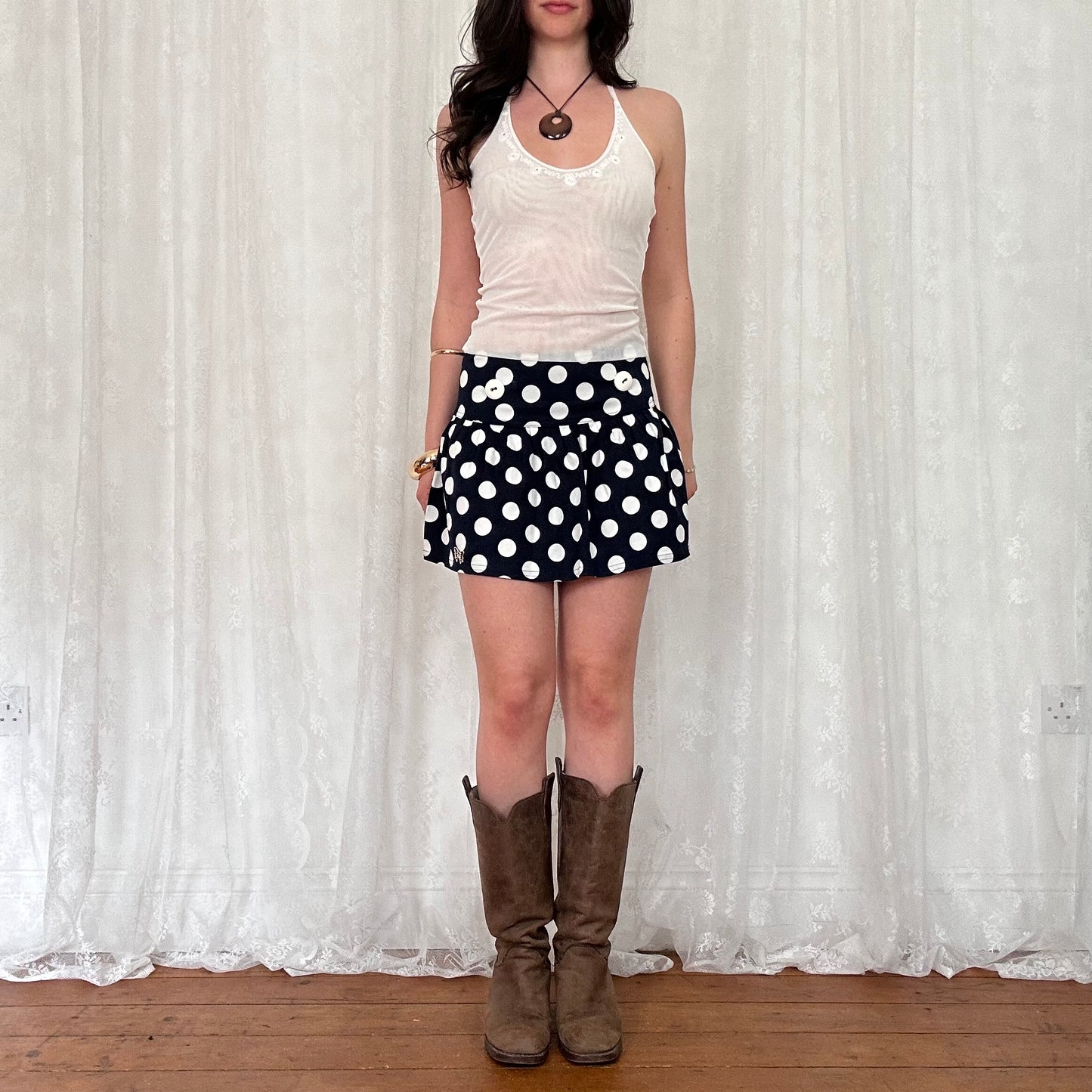 vintage 00s white mesh halter tie up top