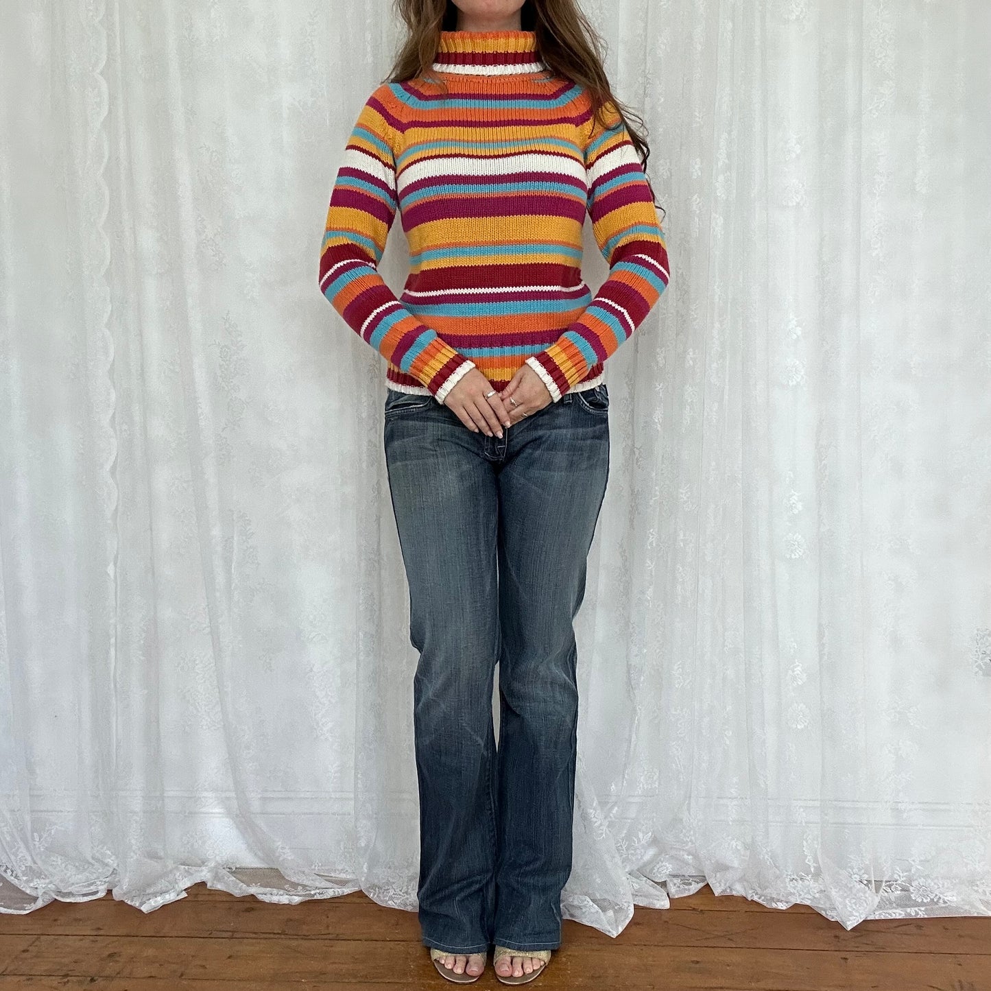 vintage 00s multicolour striped knitted jumper