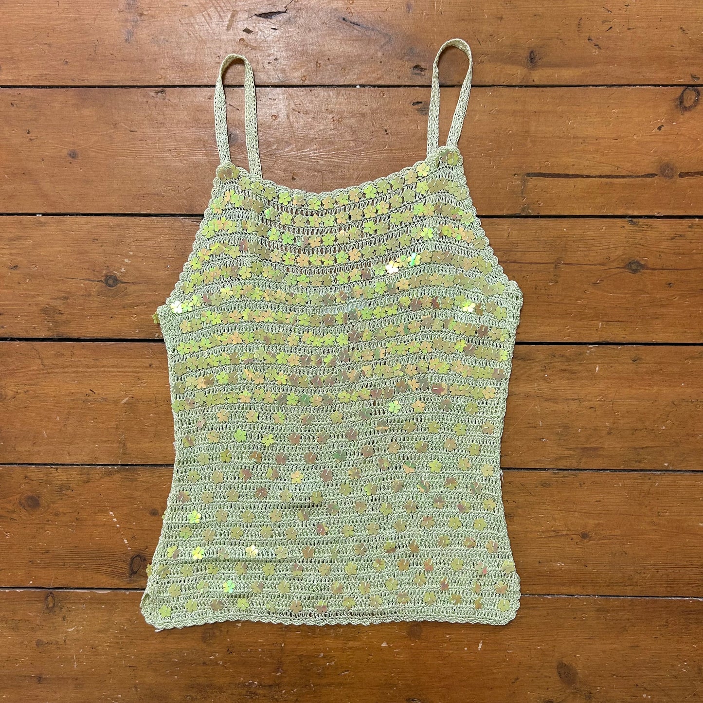 vintage 00s green crochet sequin cami