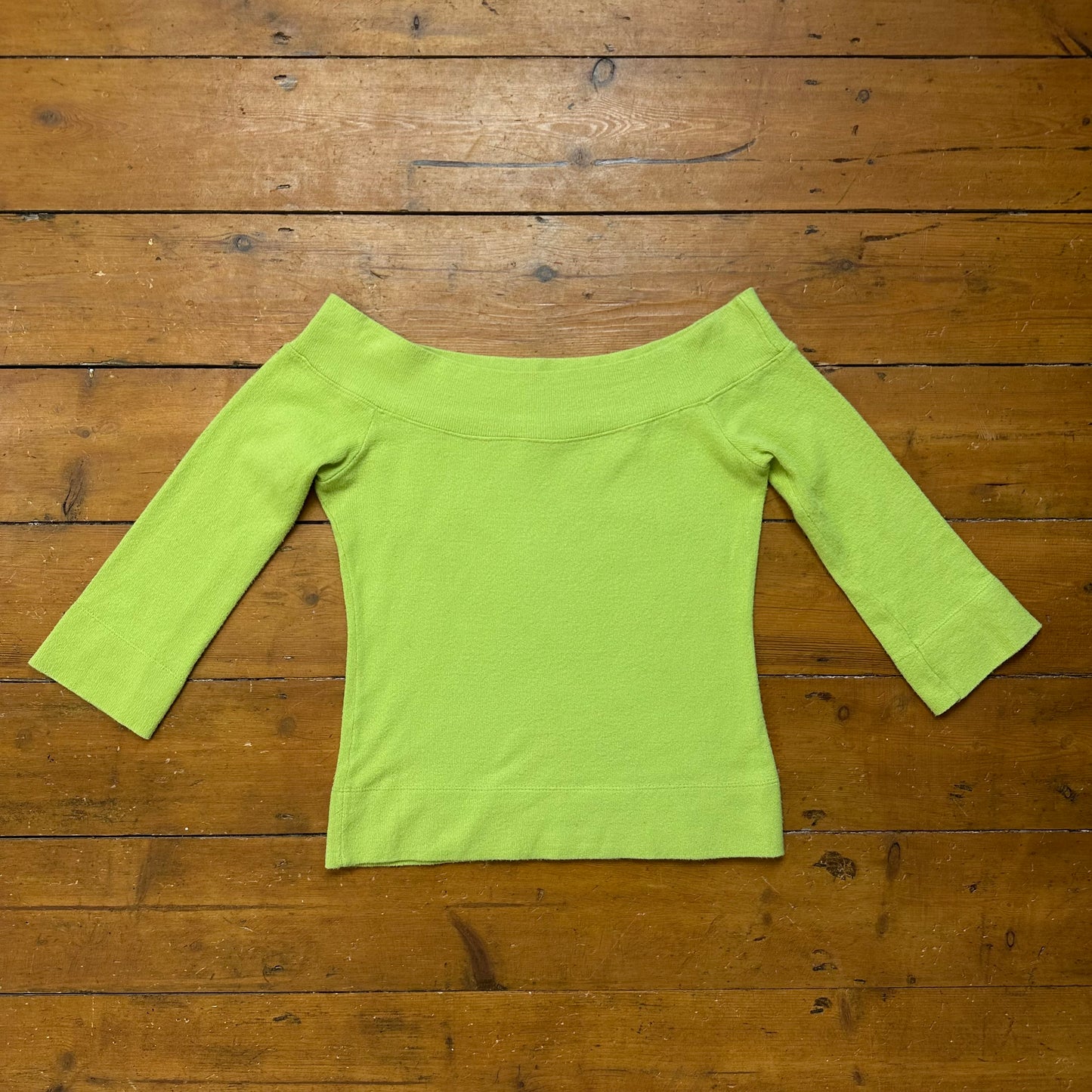 vintage 00s green crop sleeve fine knit jumper