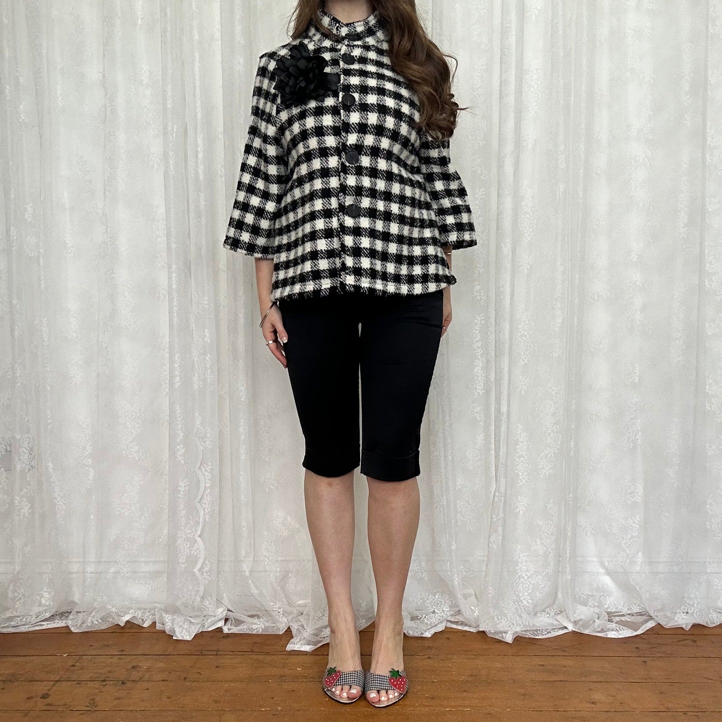 vintage 00s black and white houndstooth jacket
