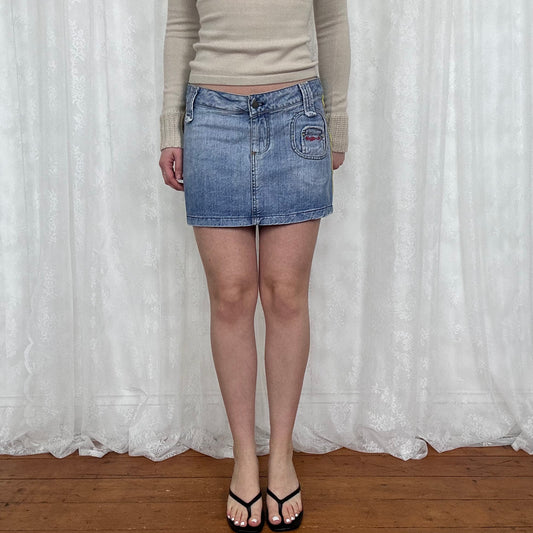 vintage 00s denim mini skirt with side stripes