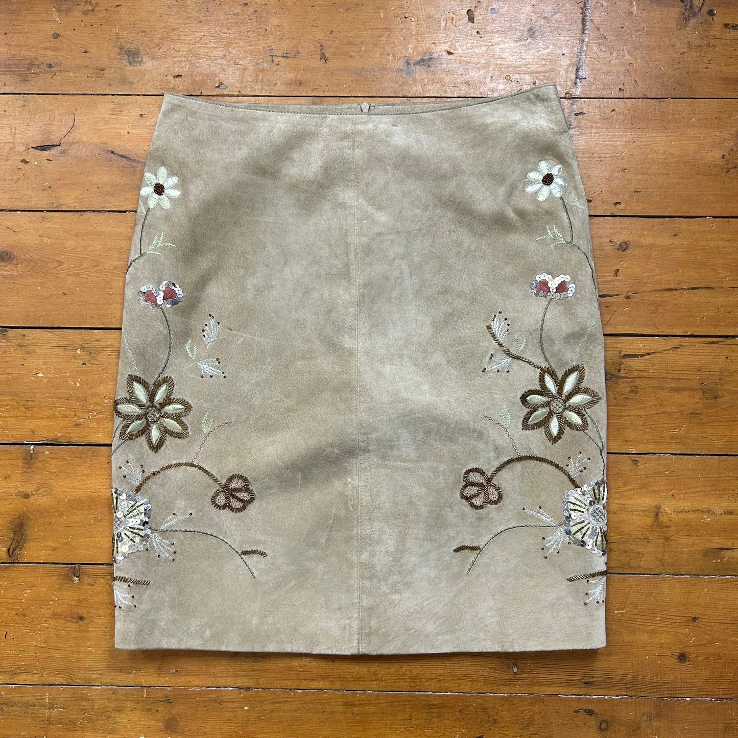 vintage 00s leather sequin embroidered midi skirt