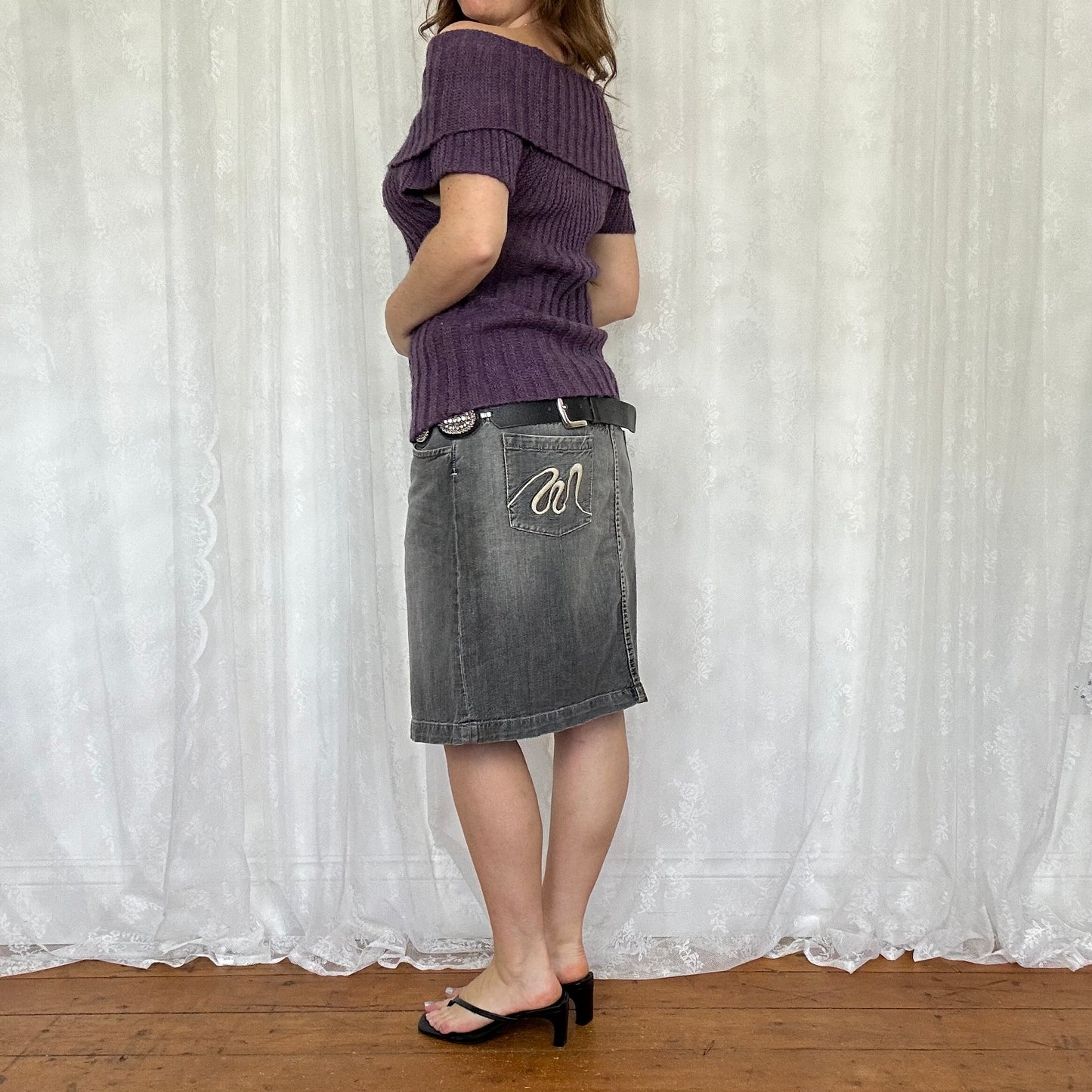 vintage 00s purple off shoulder knit jumper