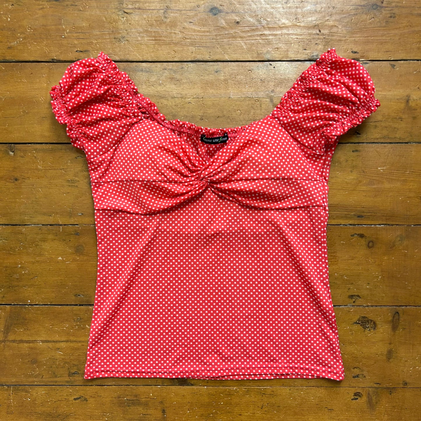 vintage 00s red polka dot sweetheart neckline top