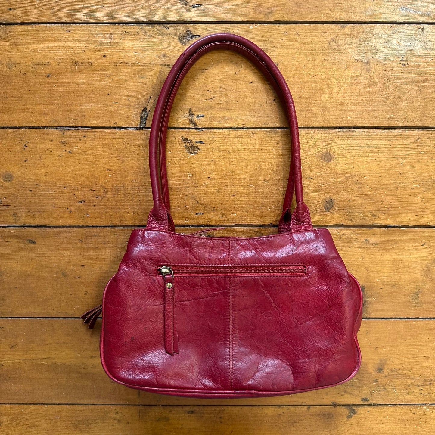 vintage 00s red genuine leather handbag