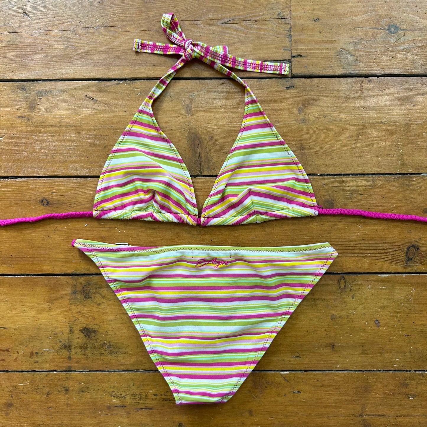 vintage 00s pink stripey bikini set