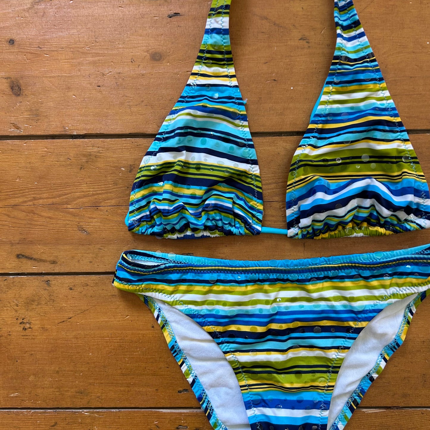 vintage 00s blue stripey bikini