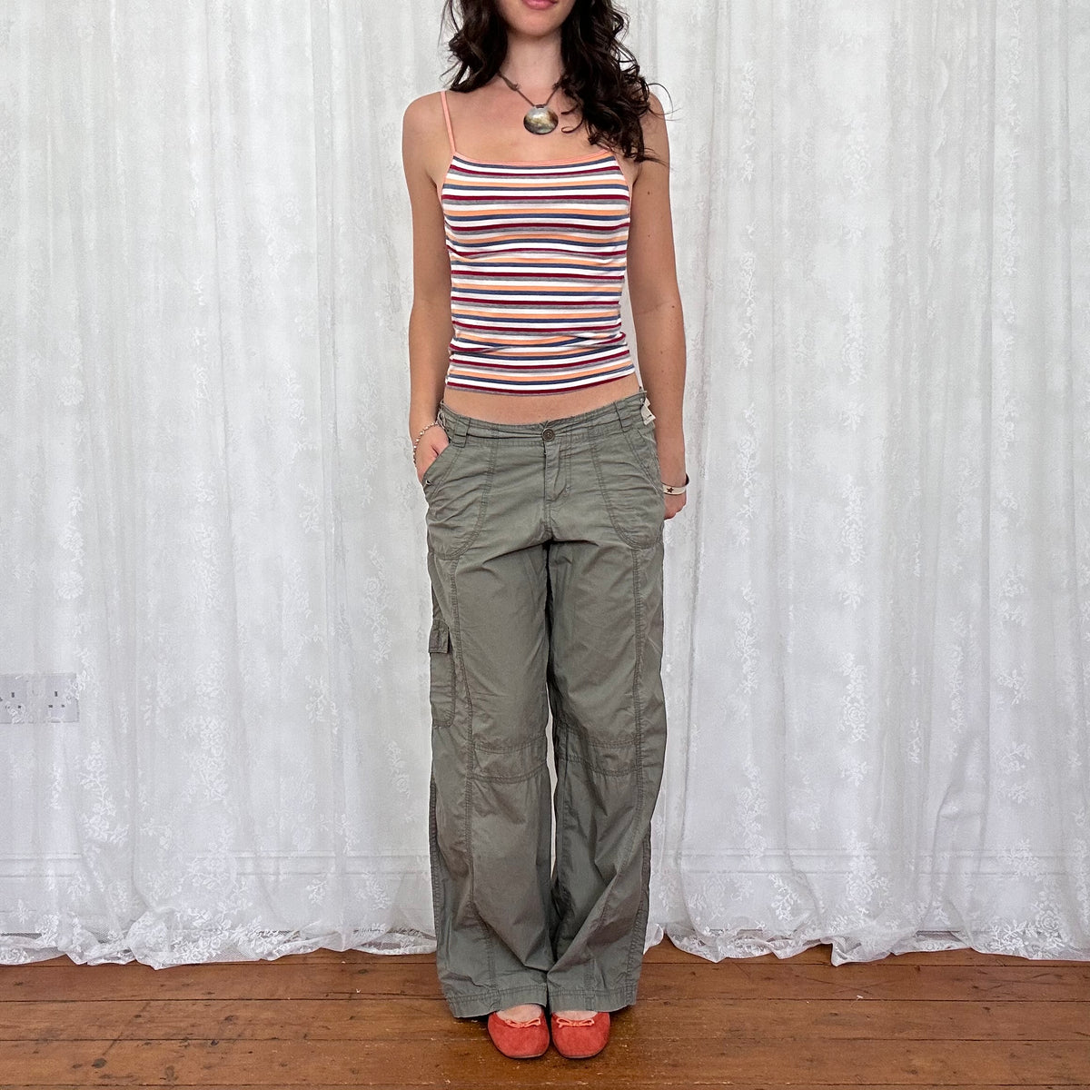 vintage 00s orange and navy striped cami