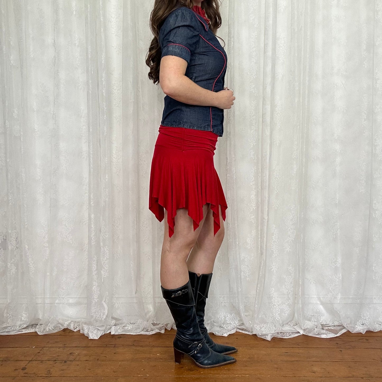 vintage 00s red hanky hem mini skirt
