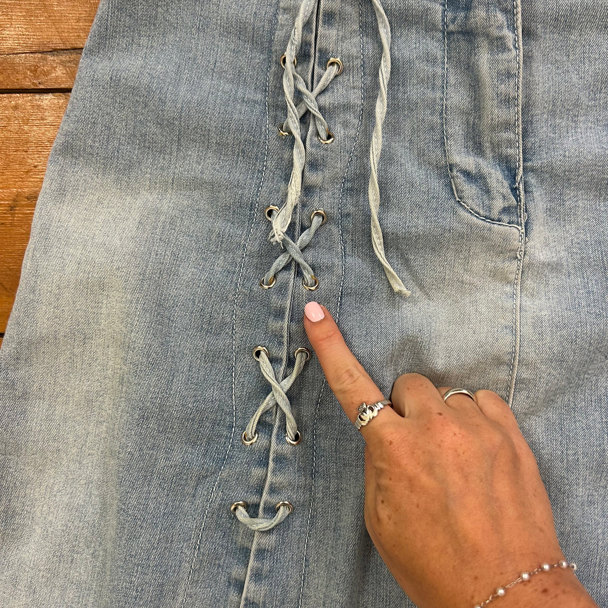 vintage 00s denim lace up midi skirt with slits