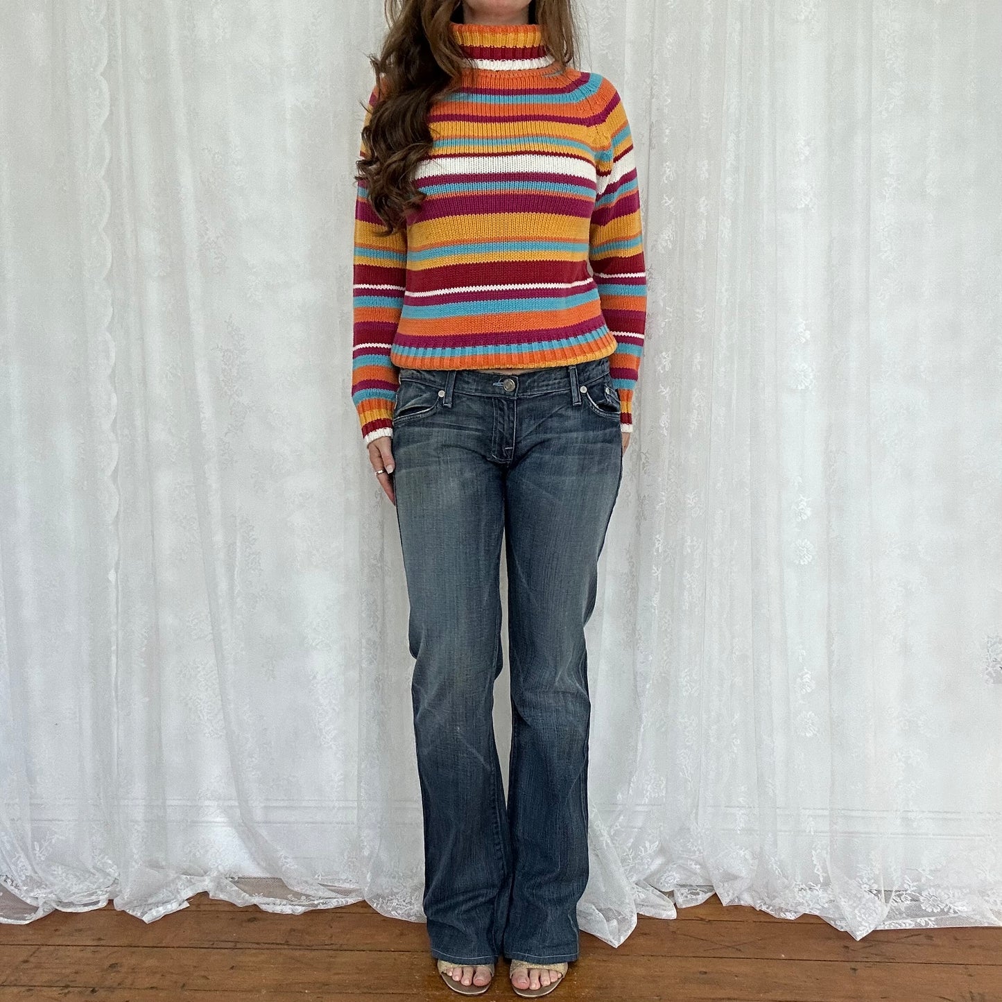 vintage 00s low rise mid wash diamanté detail denim jeans