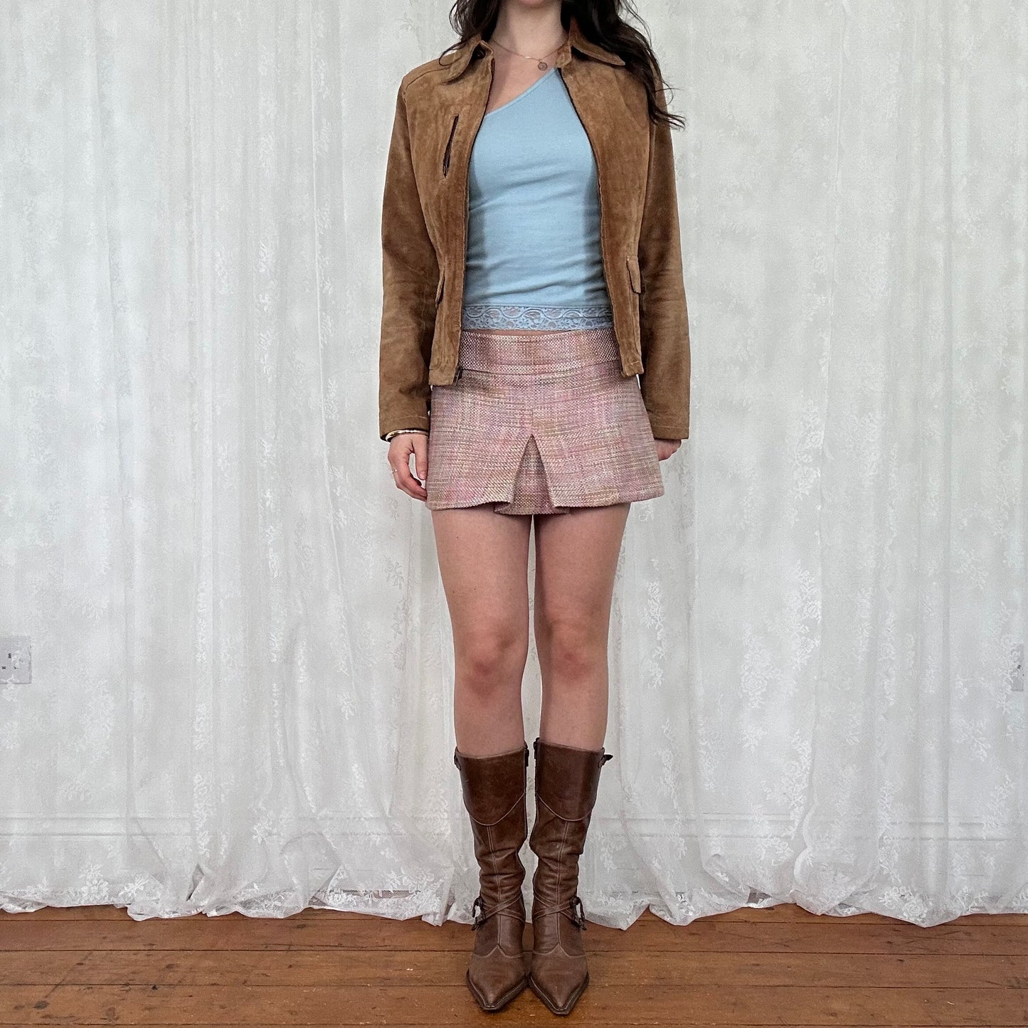 vintage 00s brown leather zip up jacket