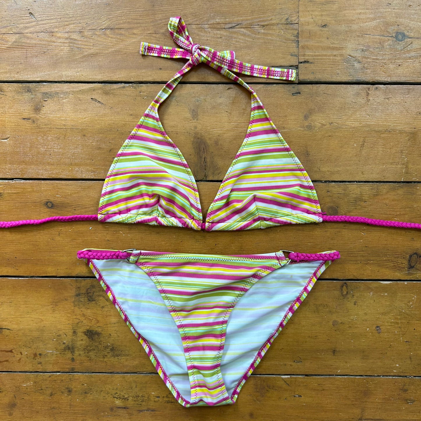 vintage 00s pink stripey bikini set