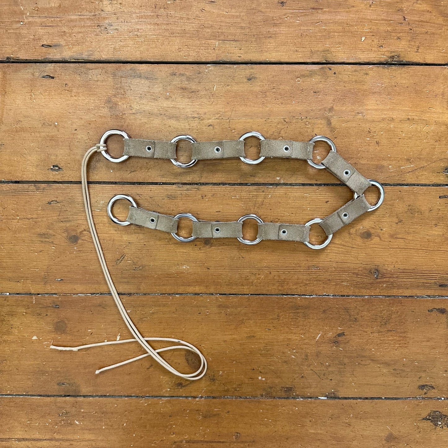 vintage 00s beige and silver tie up o ring belt
