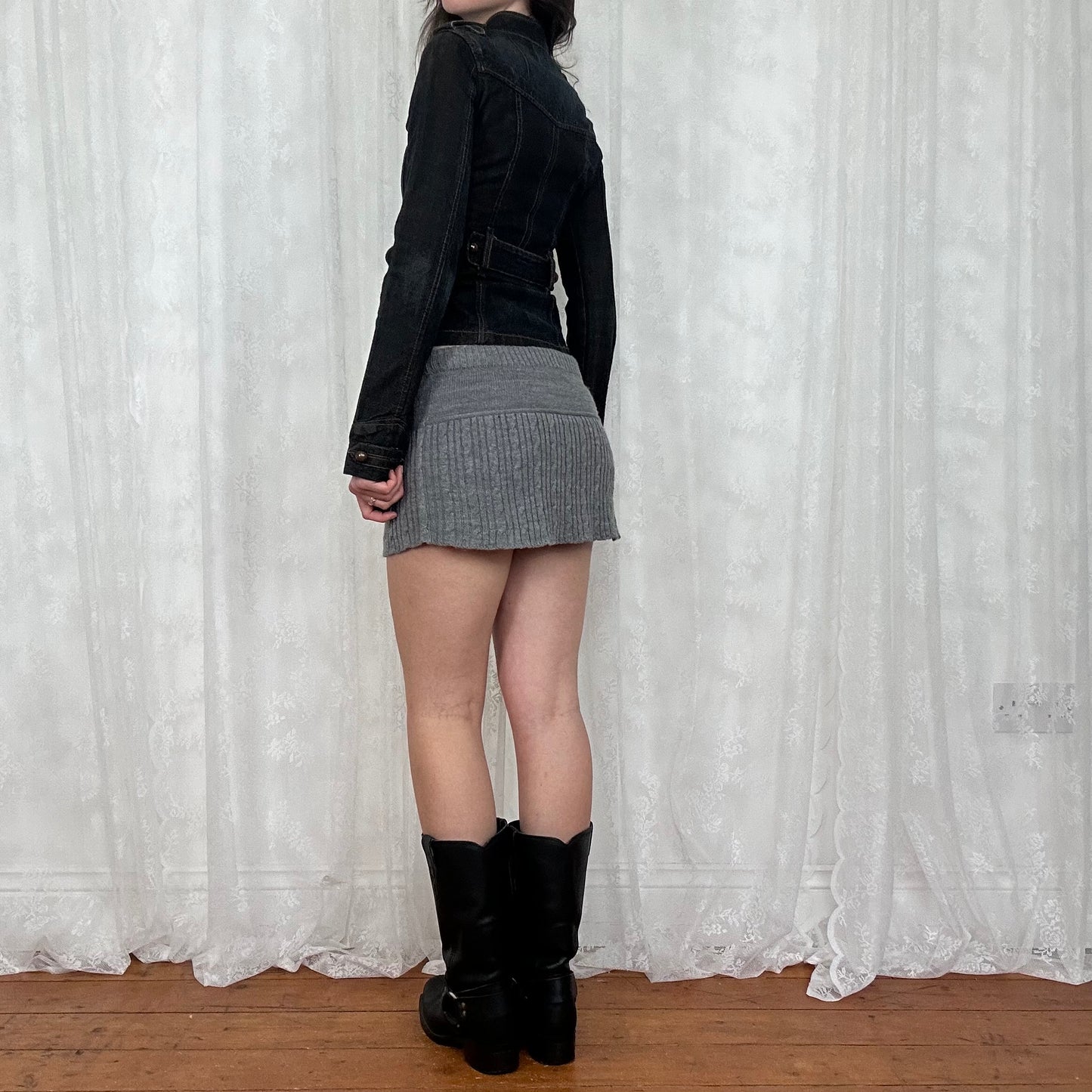 vintage 00s dark denim fitted military style jacket