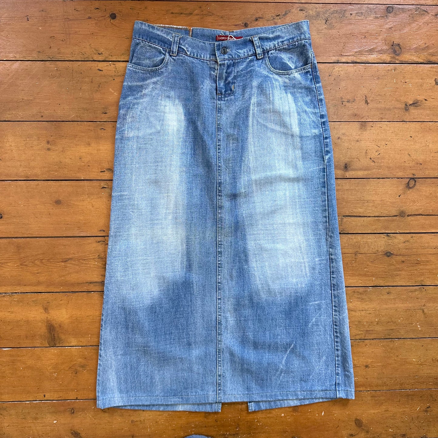 vintage 00s light wash denim maxi skirt