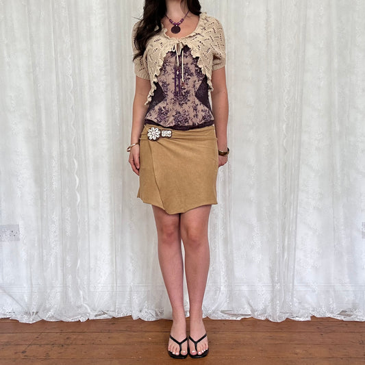 vintage 00s beige crochet cardigan