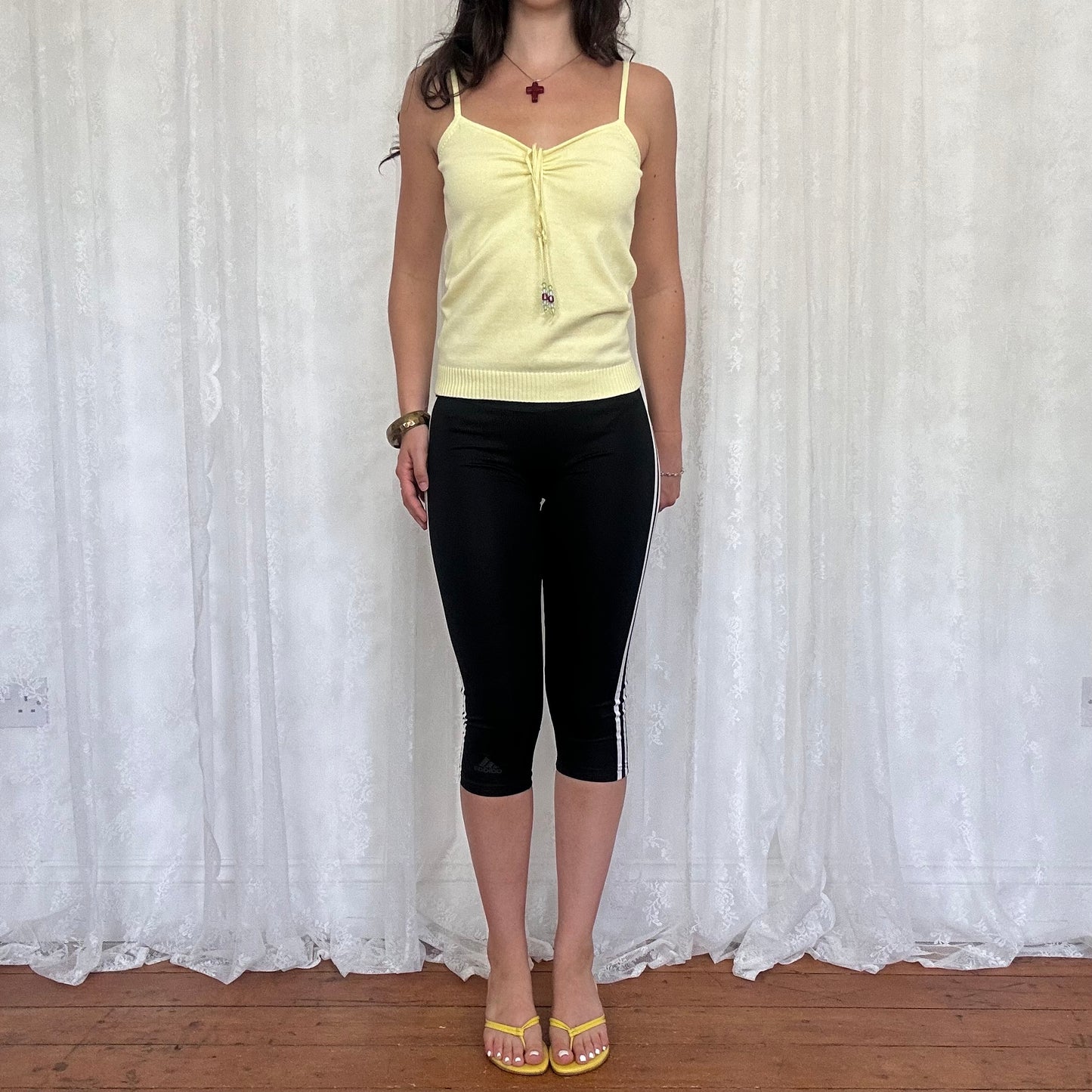 vintage 00s baby yellow beaded thin knit cami