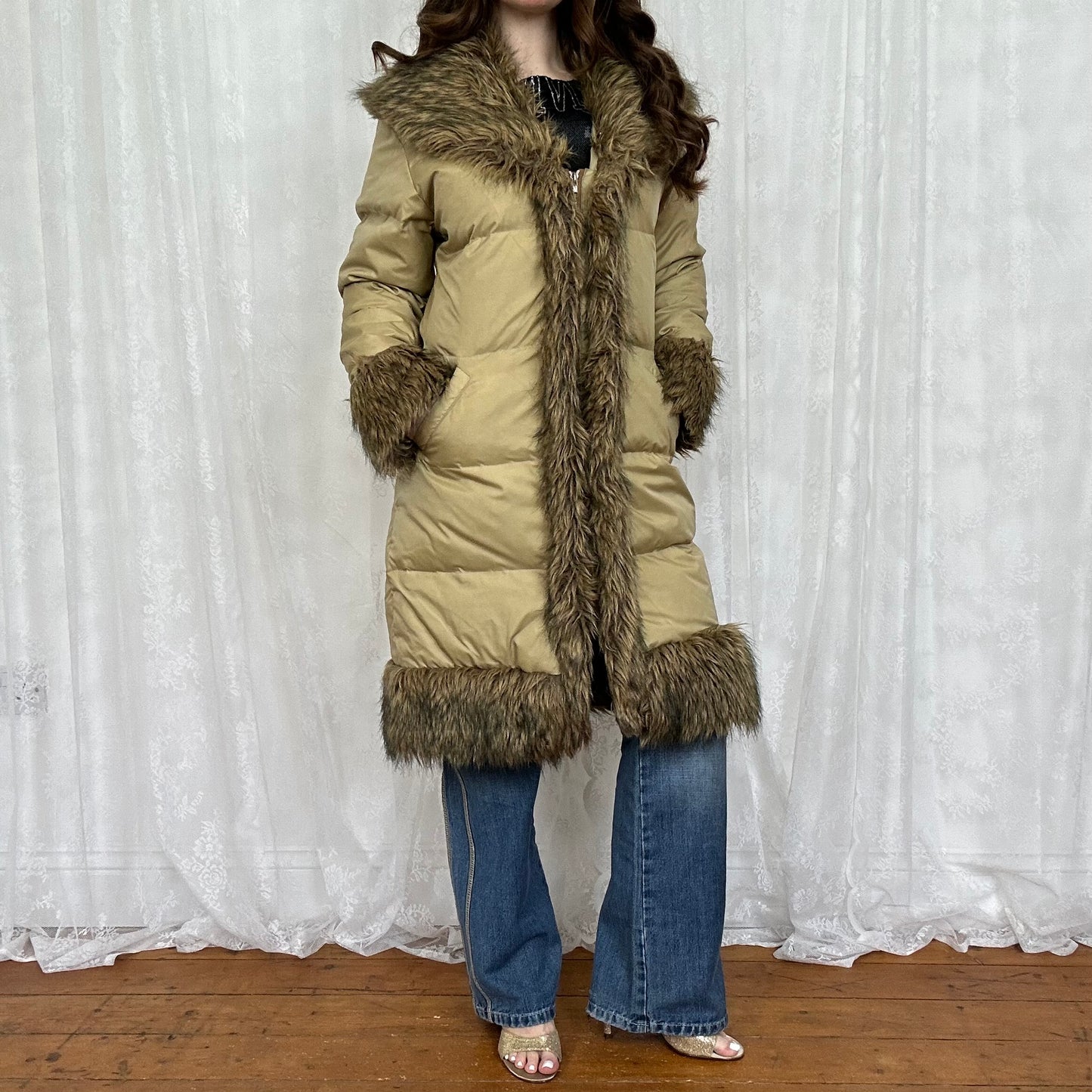 vintage 00s Morgan de toi longline faux fur trim coat