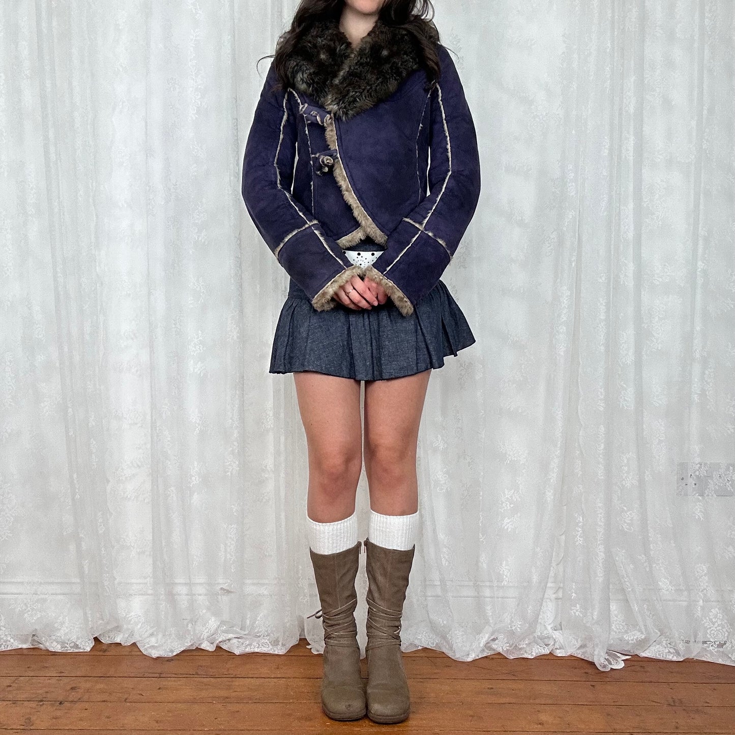 vintage 00s miss sixty blue short afghan coat