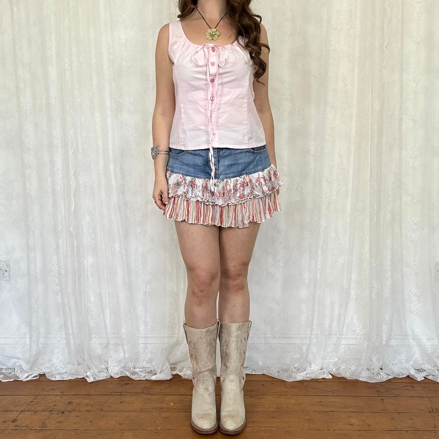 vintage 00s pink button up cami top
