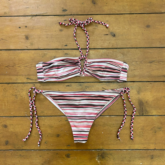 vintage 00s brown and pink stripe bikini
