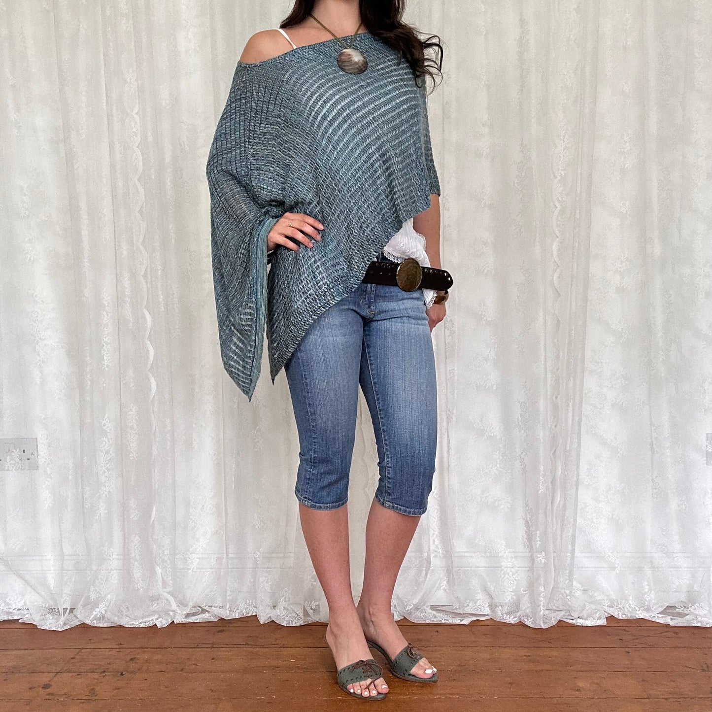 vintage 00s blue asymmetrical poncho