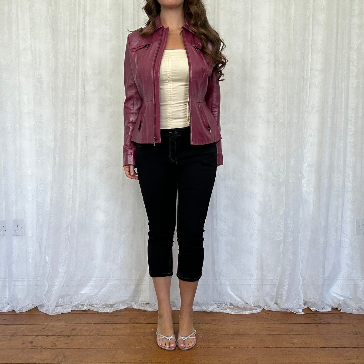 vintage 00s magenta metallic leather jacket