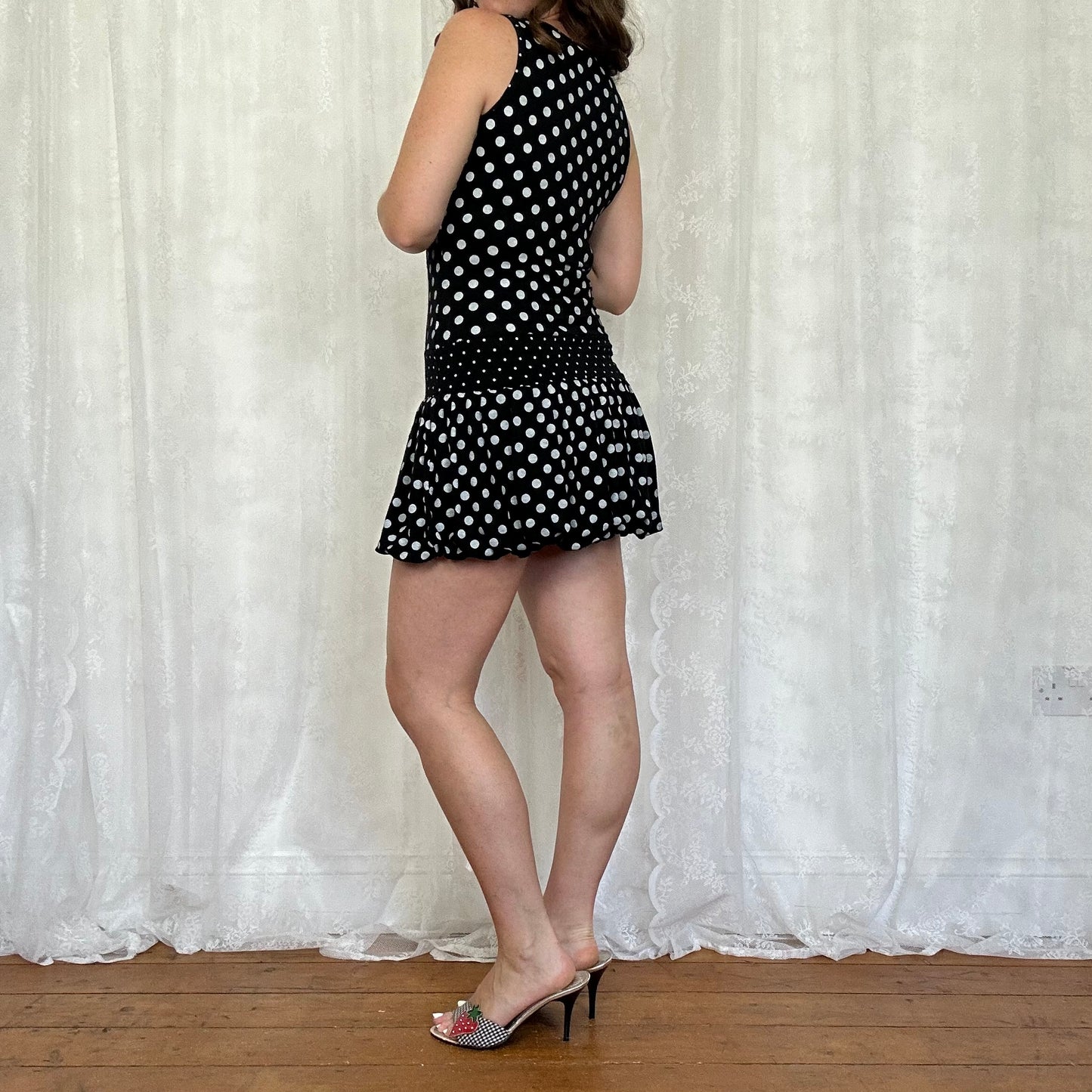 vintage 00s black polka dot mini dress