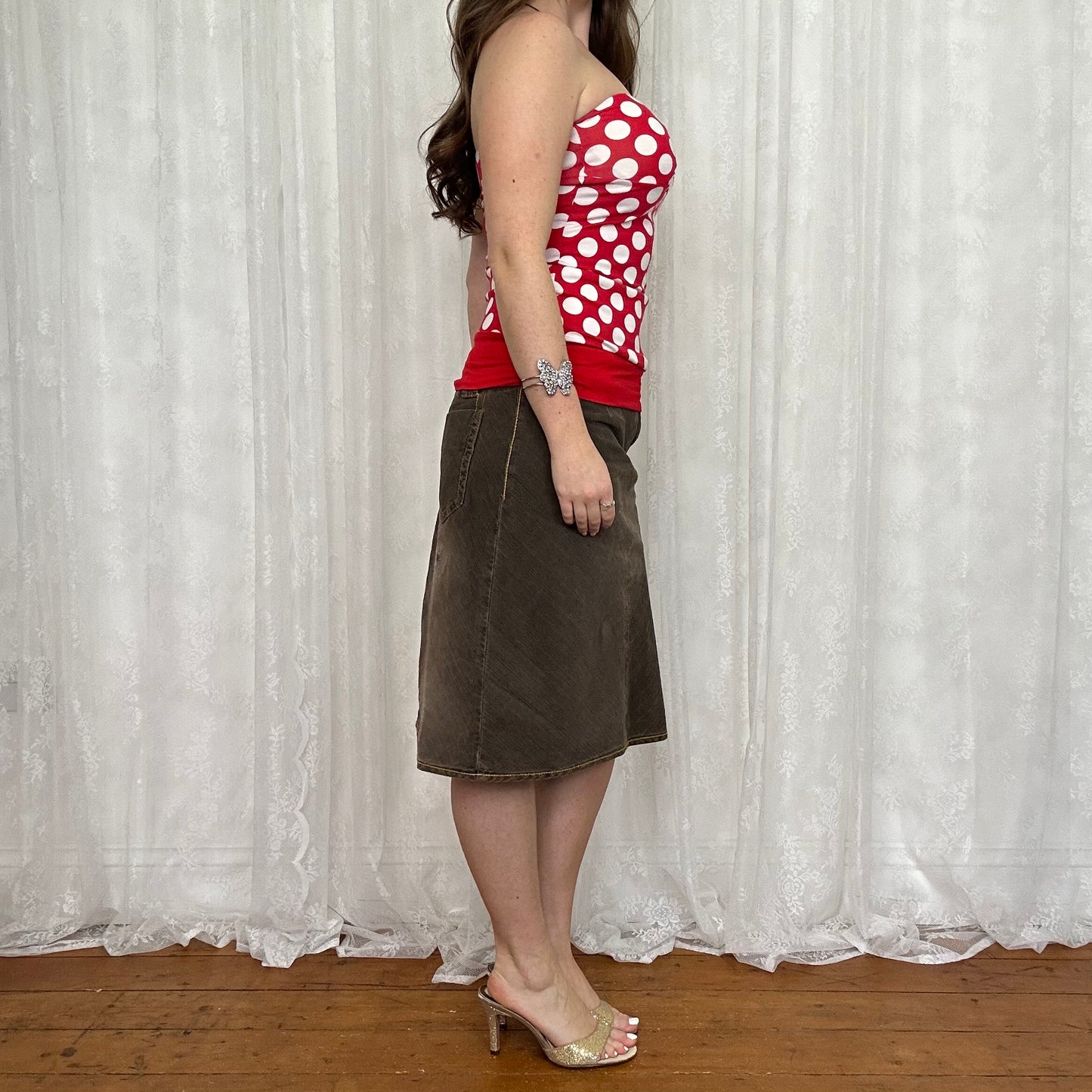vintage 00s red polka dot strapless top